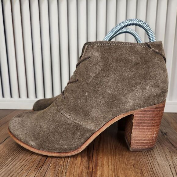 TOMS Lunata Womens Sz 8.5 Gray Suede 3" Heeled Rustic Booties Ankle Boots 300416 - Picture 3 of 11